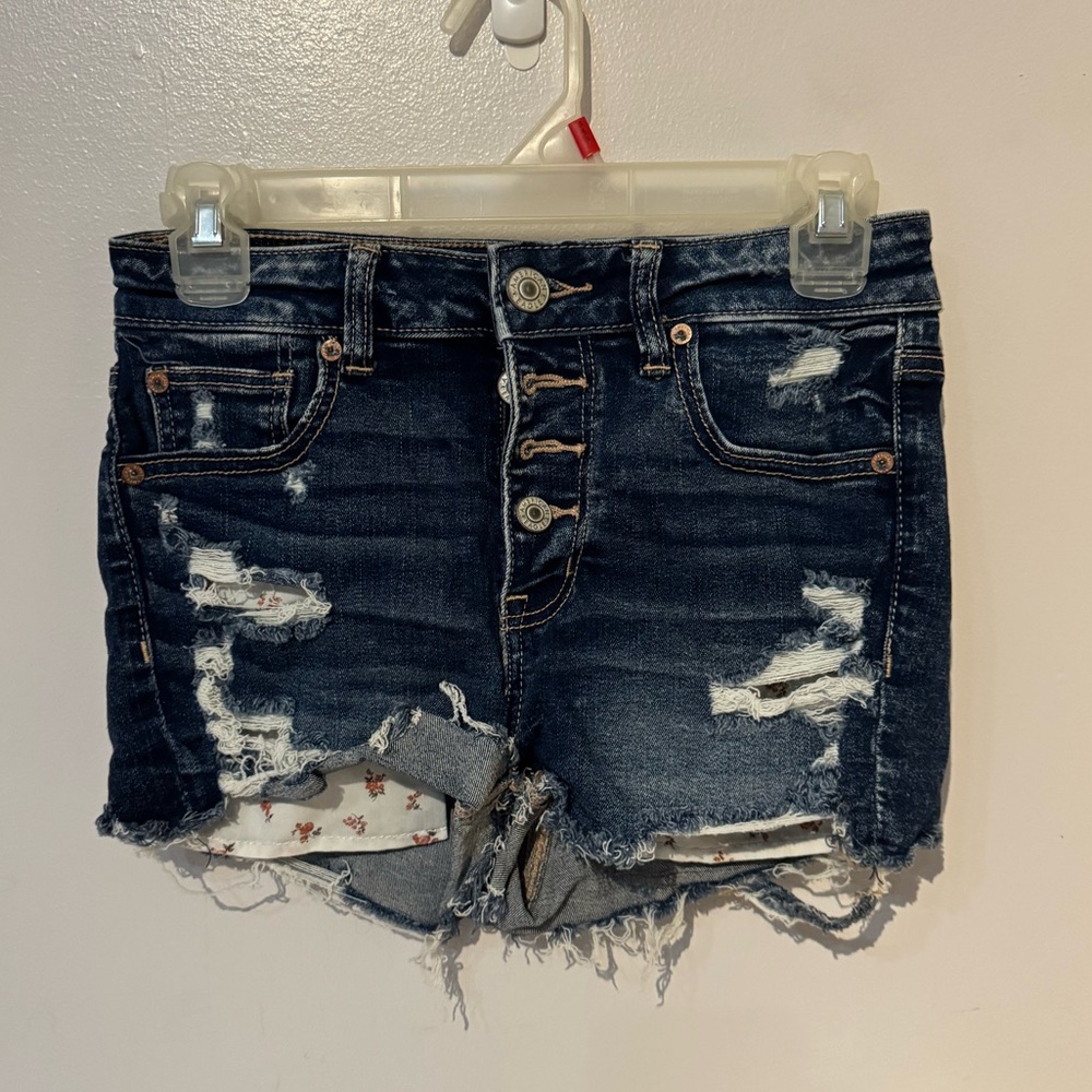 American Eagle Outfitters Dark Blue Distressed Jean Shorts